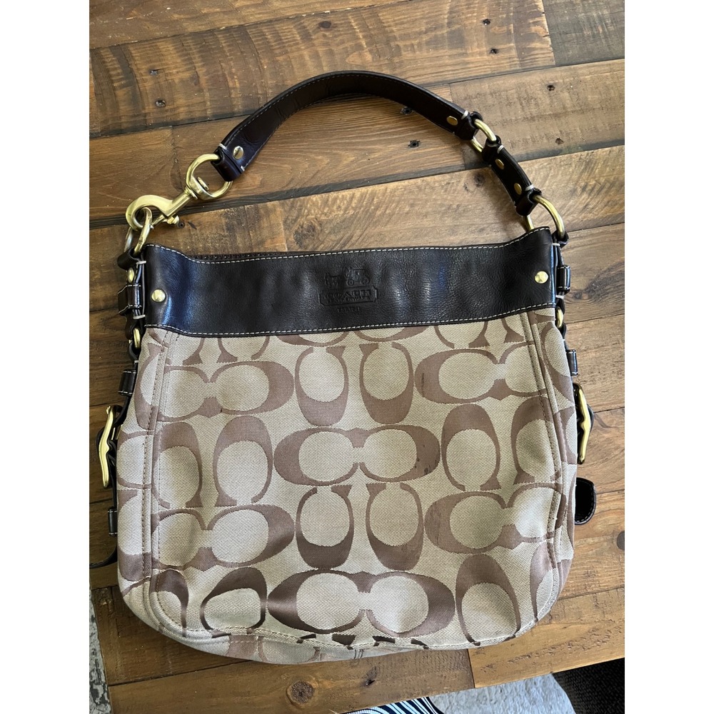 Coach Zoe 12674 Large Signature Jacquard Hobo Shoulder Bag Brown Leather Y2K